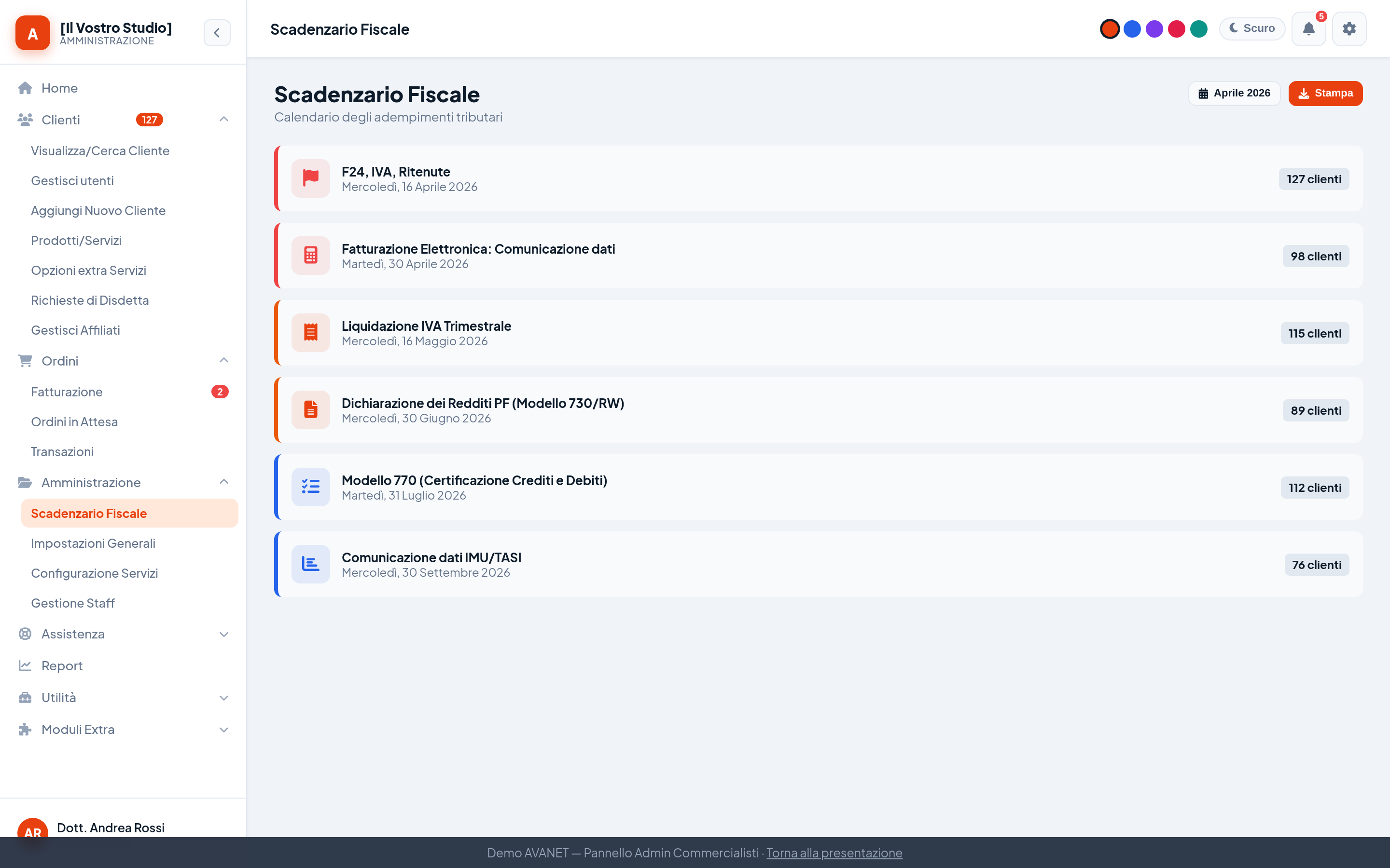 Scadenzario fiscale — calendario adempimenti e notifiche
